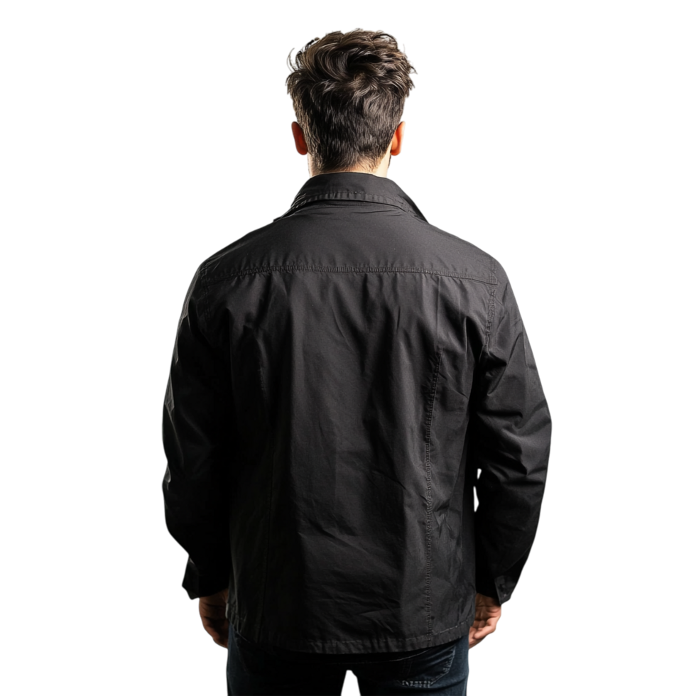 PNG Back View of Man in Black Jacket Against Transparent Background for Fashion Designs, Urban Themes, or Minimalist Illustrations