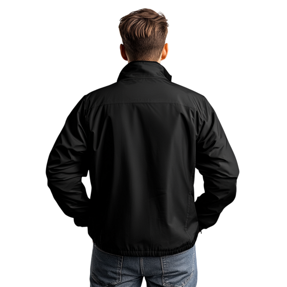 PNG Back View of Man in Black Jacket Against Transparent Background for Fashion Designs, Urban Themes, or Minimalist Illustrations