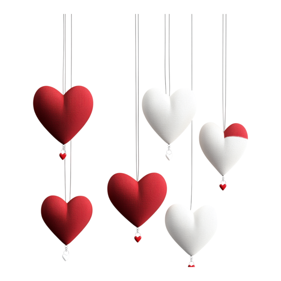 PNG Hanging Red and White Heart Decorations for Valentine's Day for Romantic Events, Holiday Decor, or Love-Themed Projects