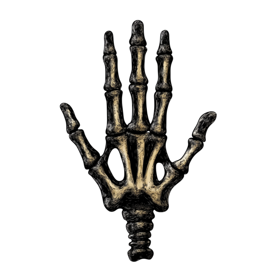 Skeleton Hand for Halloween - Vector Linear Black 3D Rendering png
