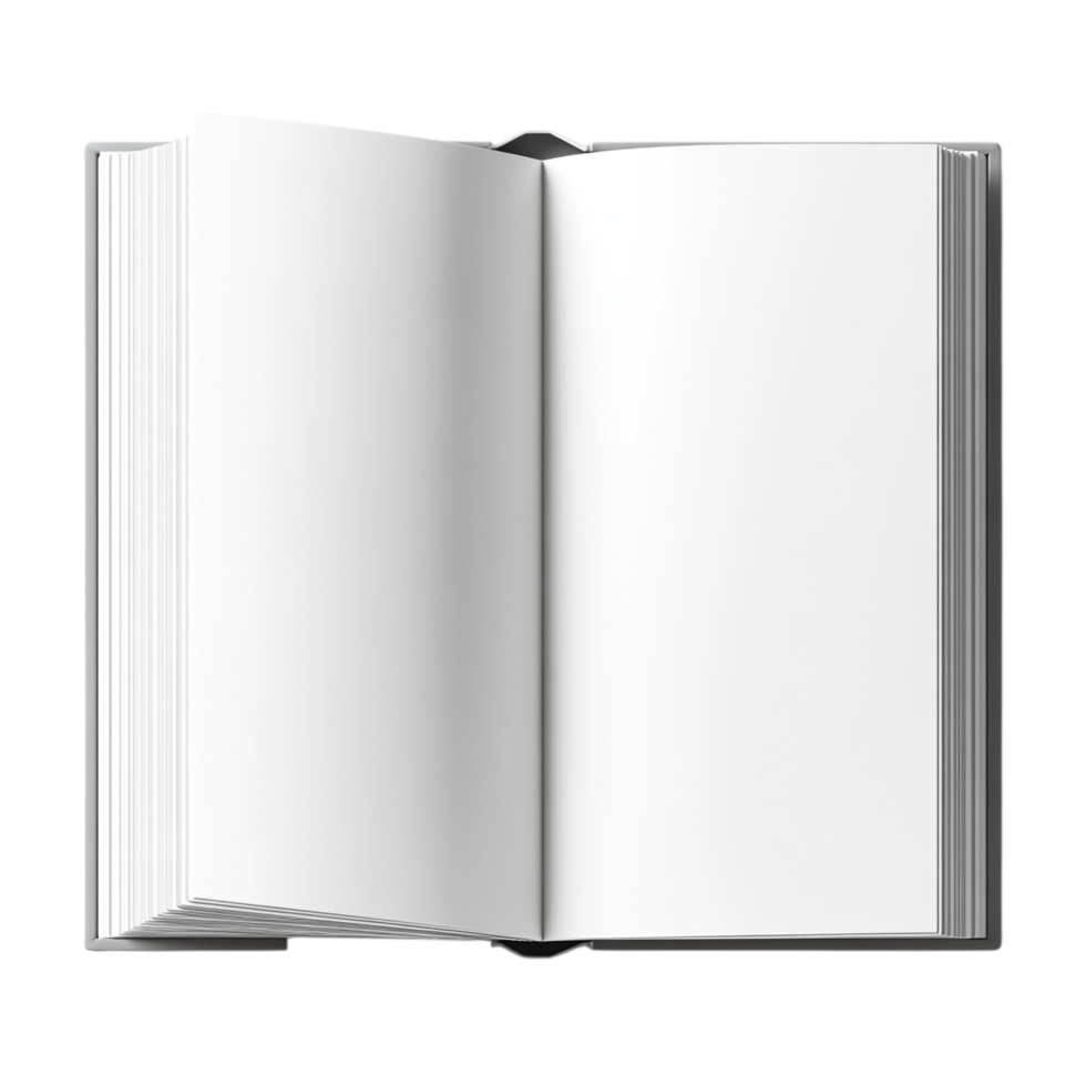 White book open top view full length 3D rendering against transparent background png