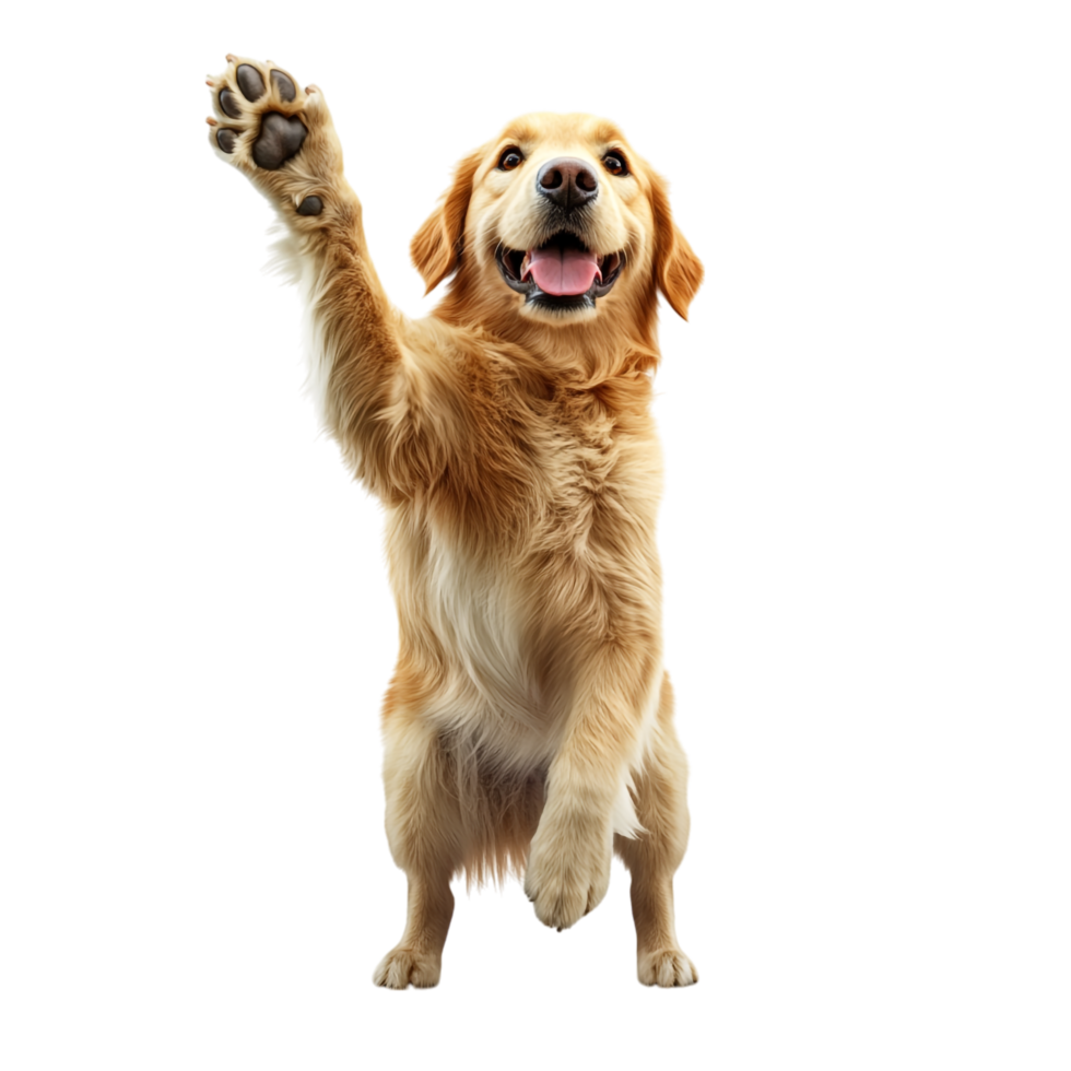 Playful High Five from a Happy and Cute Golden Retriever, Isolated on Transparent Background png