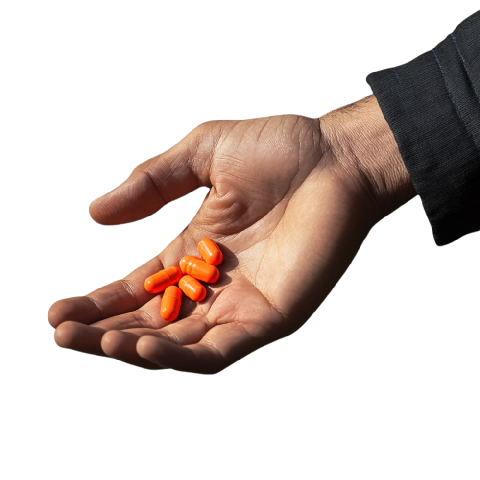 Pills Held in Man's Hand Isolated Against a Transparent Background png