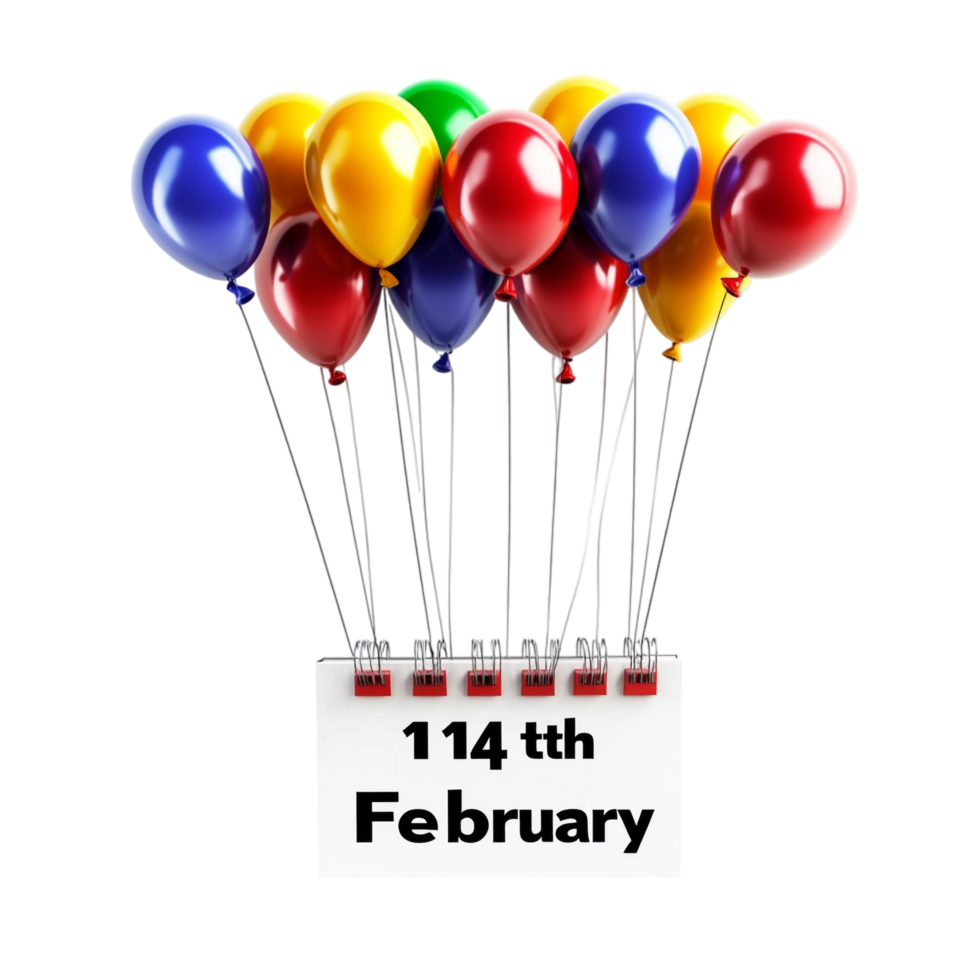 Calendar Month 14th February with Balloons - 3D Illustration png