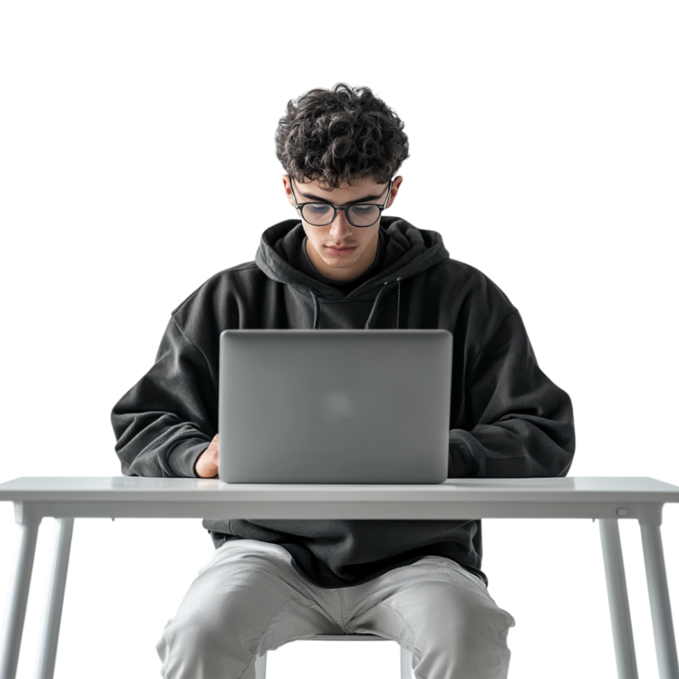Young Man Studying in a Virtual Classroom Isolated Against White Background png