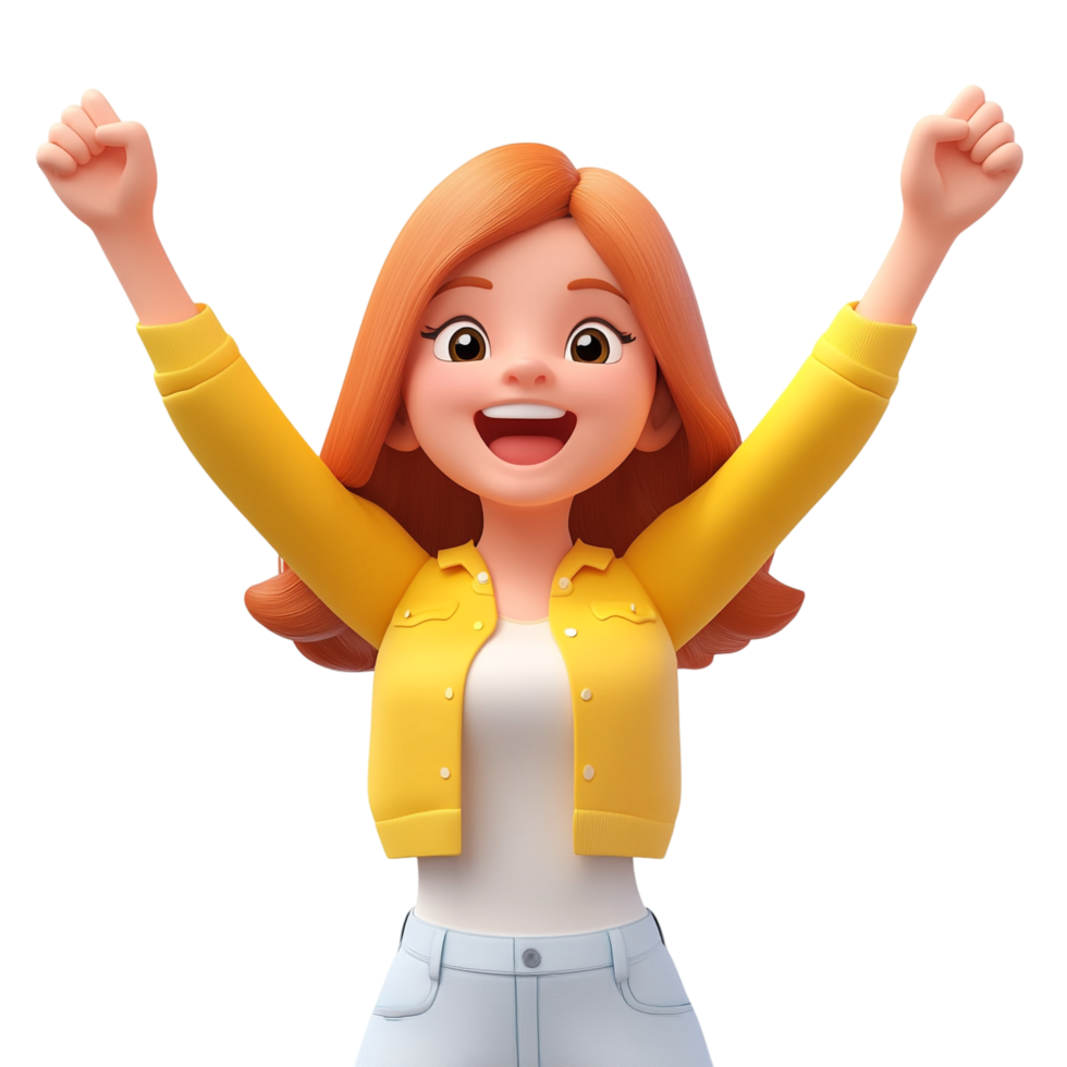 Winning Young Woman Smiling Cute 3D Icon People Character png