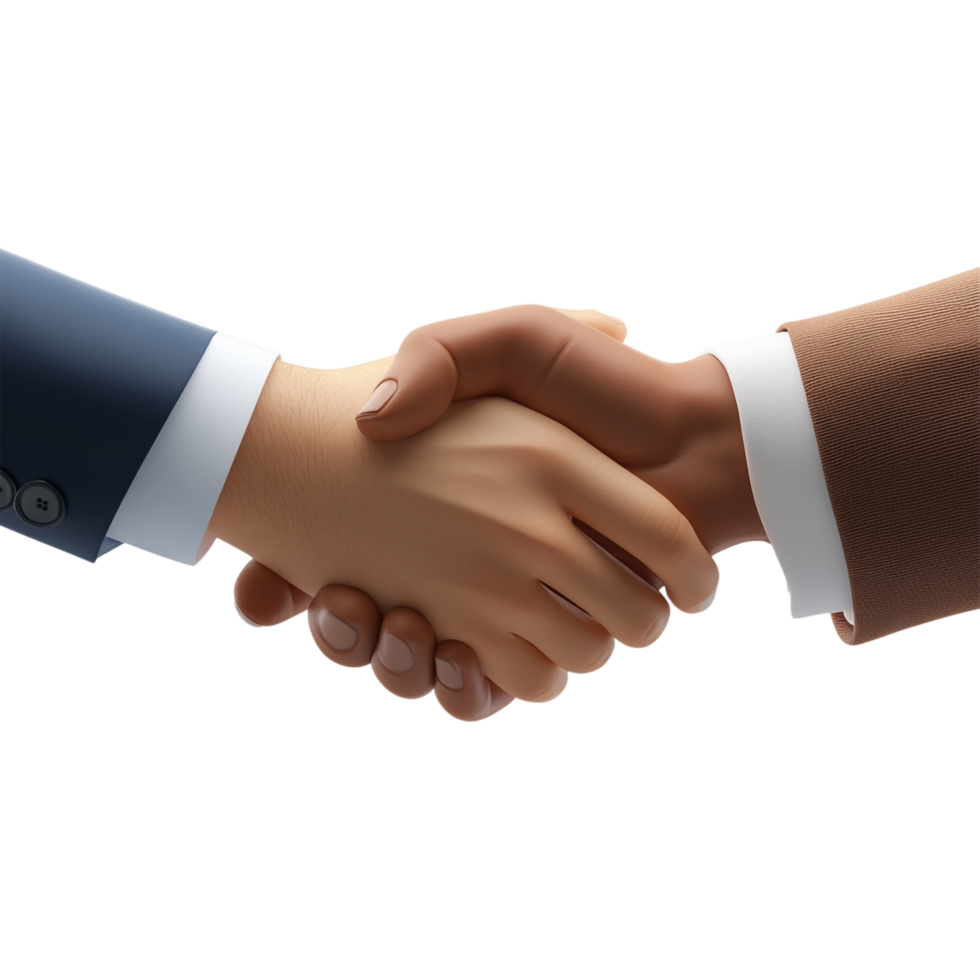 PNG 3D Render of a Handshake for Agreement, Partnership, and Collaboration Against Transparent Background for Business Designs, Networking Themes, or Unity Illustrations