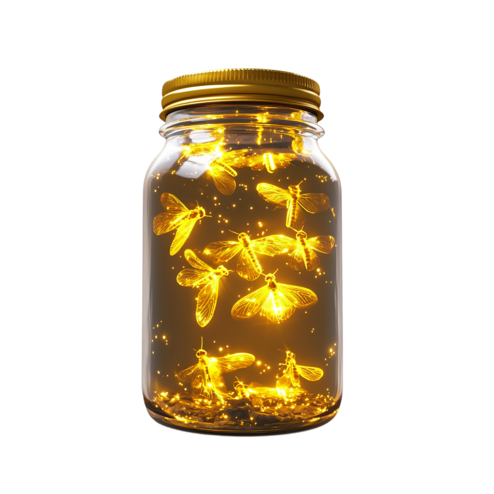 Fireflies in a Jar 3D Rendering Against White Background png