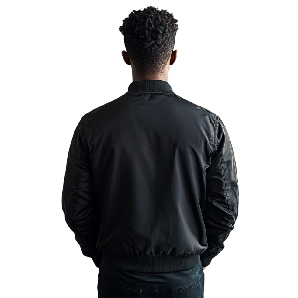 PNG Back View of Man in Black Jacket Against Transparent Background for Fashion Designs, Urban Themes, or Minimalist Illustrations