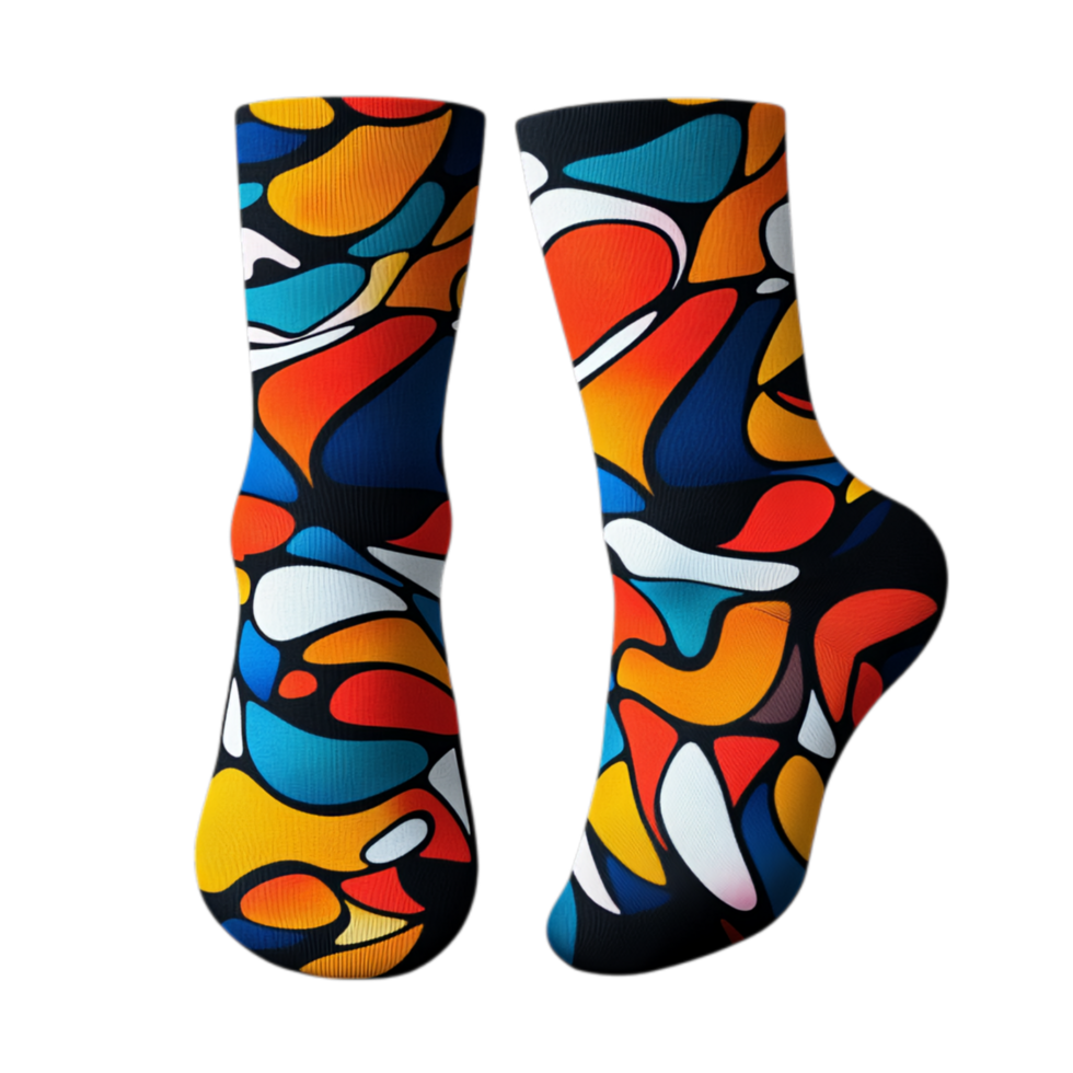 PNG Colorful Abstract Pattern Socks Against Transparent Background for Fun Fashion Ads, Trendy Designs, or Quirky Style Projects