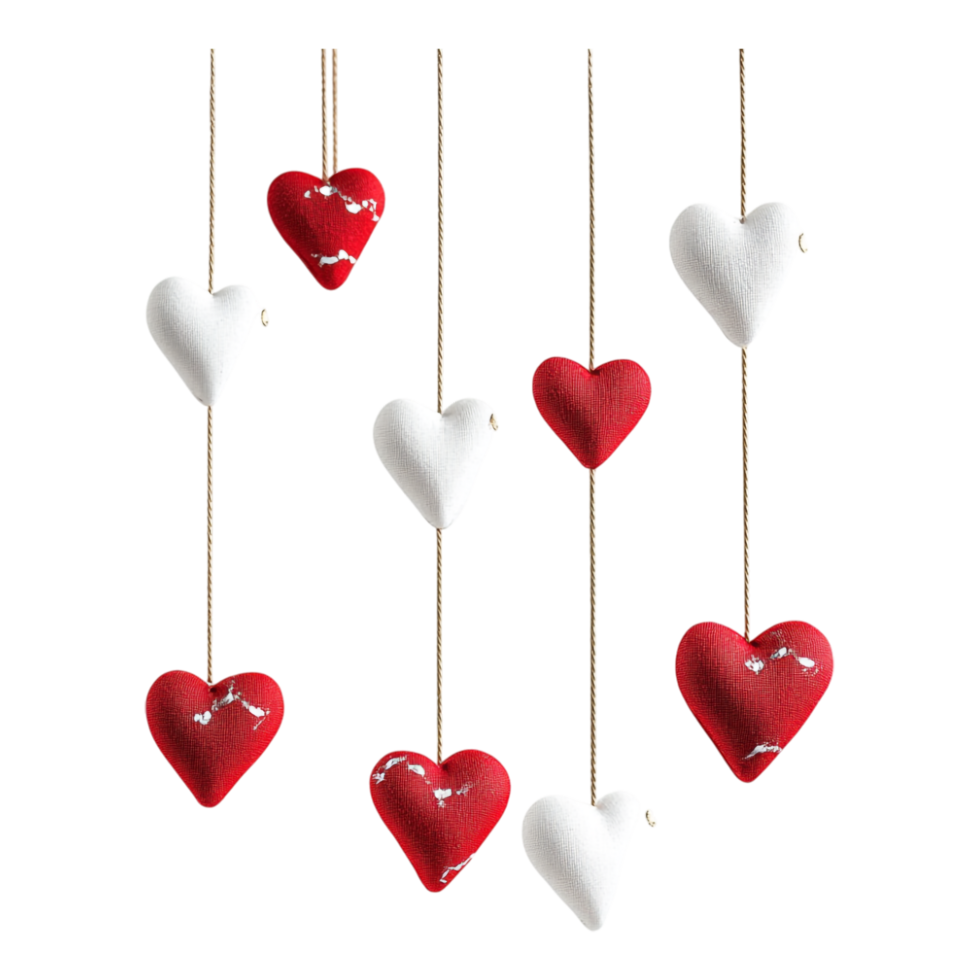 PNG Hanging Red and White Heart Decorations for Valentine's Day for Romantic Events, Holiday Decor, or Love-Themed Projects