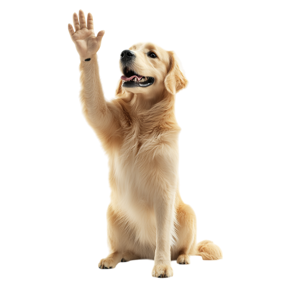 Playful High Five from a Happy and Cute Golden Retriever, Isolated on Transparent Background png