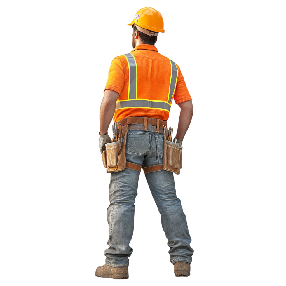Back View of Construction Worker Looking at Something - 3D Rendering png