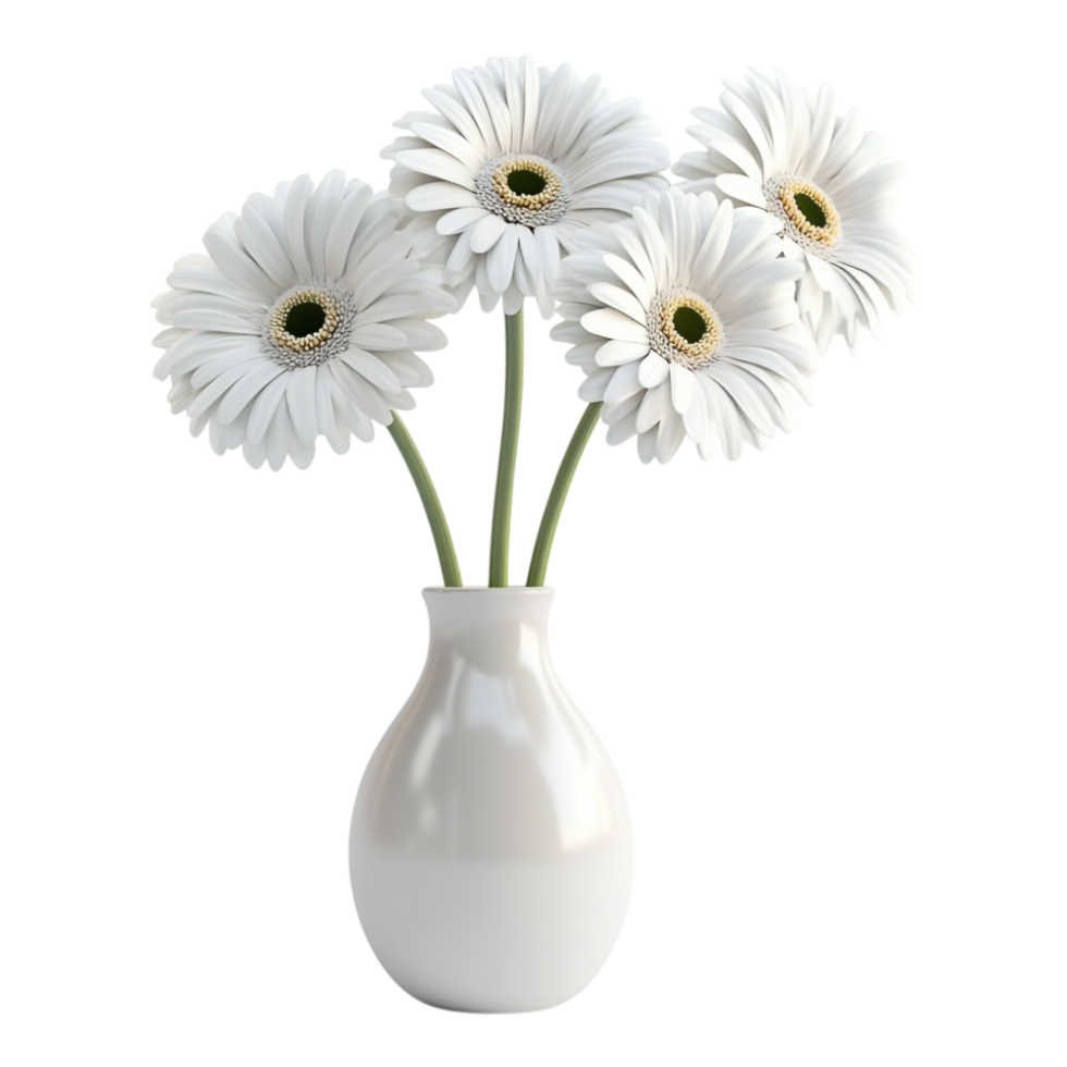 White flowers in a vase isolated against transparent background png