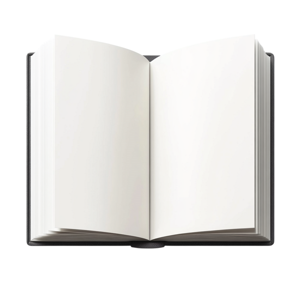 White book open top view full length 3D rendering against transparent background png