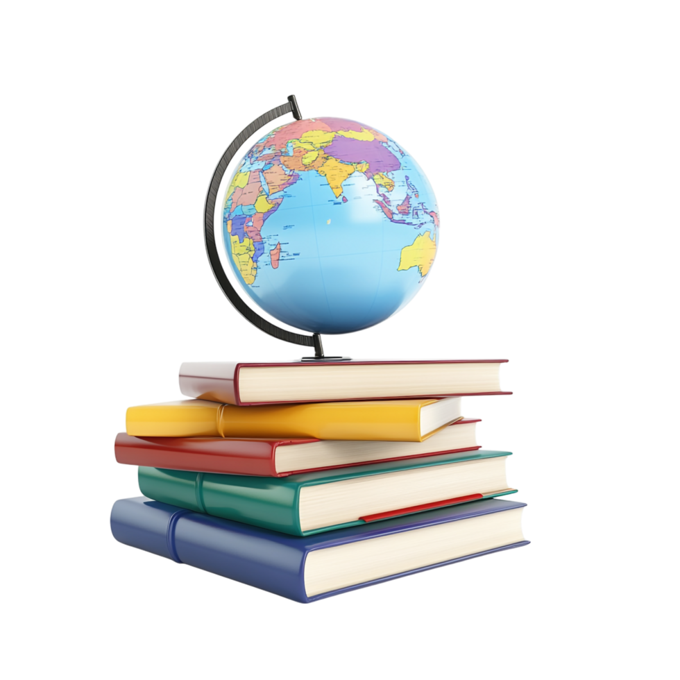 Stack of Books and a 3D Globe - Education 3D Rendering png