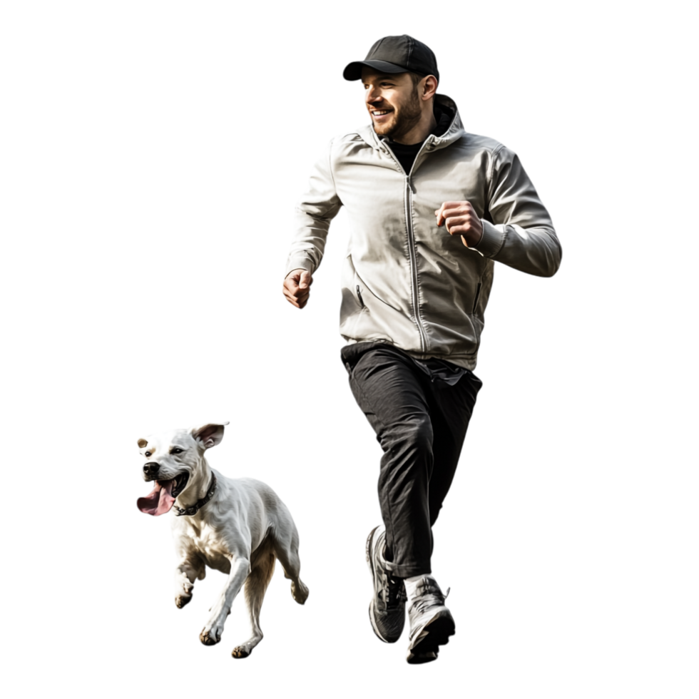 Man Running on the Road with His Dog Isolated Against a Transparent Background png