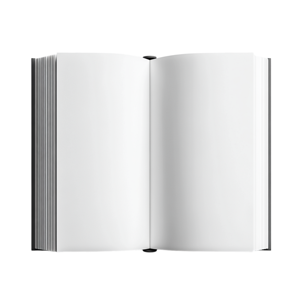 White book open top view full length 3D rendering against transparent background png