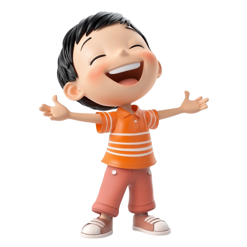 PNG Adorable 3D Render of a Happy Singing Boy Against Transparent Background for Entertainment Designs, Youthful Themes, or Cartoon Illustrations