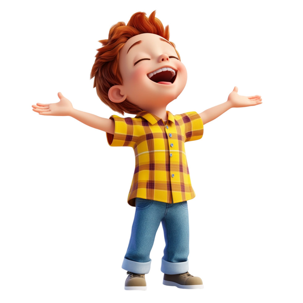PNG Adorable 3D Render of a Happy Singing Boy Against Transparent Background for Entertainment Designs, Youthful Themes, or Cartoon Illustrations