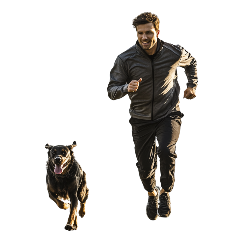 Man Running on the Road with His Dog Isolated Against a Transparent Background png