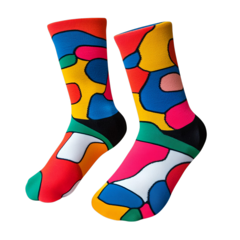 PNG Colorful Abstract Pattern Socks Against Transparent Background for Fun Fashion Ads, Trendy Designs, or Quirky Style Projects