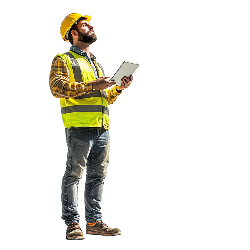 Engineer Construction Man with Tablet Looking Up - 3D Rendering png