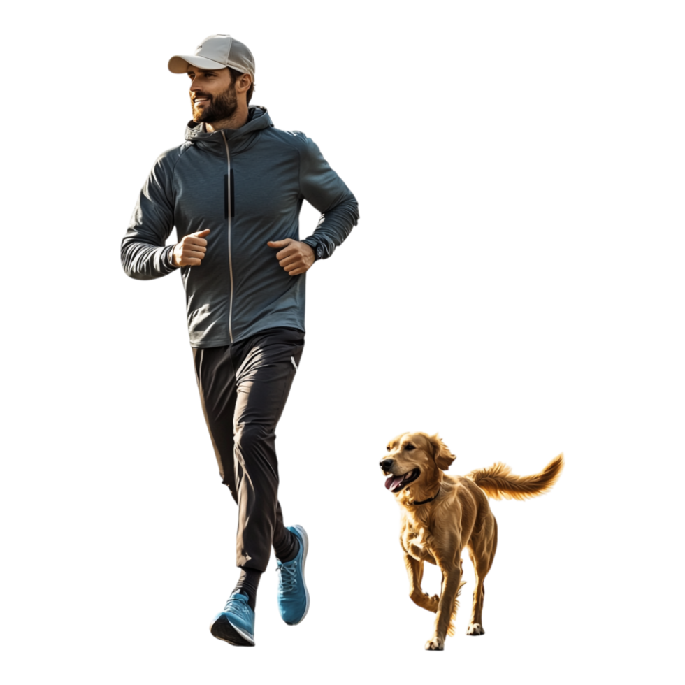Man Running on the Road with His Dog Isolated Against a Transparent Background png