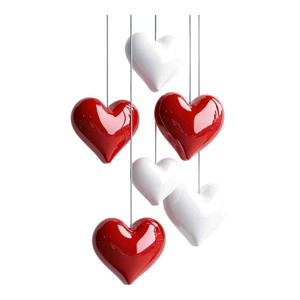PNG Hanging Red and White Heart Decorations for Valentine's Day for Romantic Events, Holiday Decor, or Love-Themed Projects