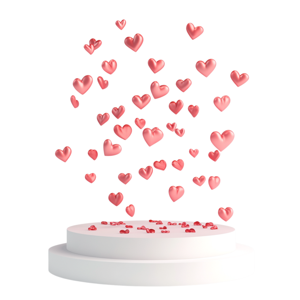 PNG Podium with Hearts Surrounding Against Transparent Background for Displaying Romantic Gifts, Valentine's Day Themes, or Elegant Decor