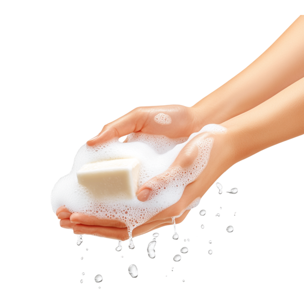 Person Washing Hands with Soap Isolated on Transparent Background png