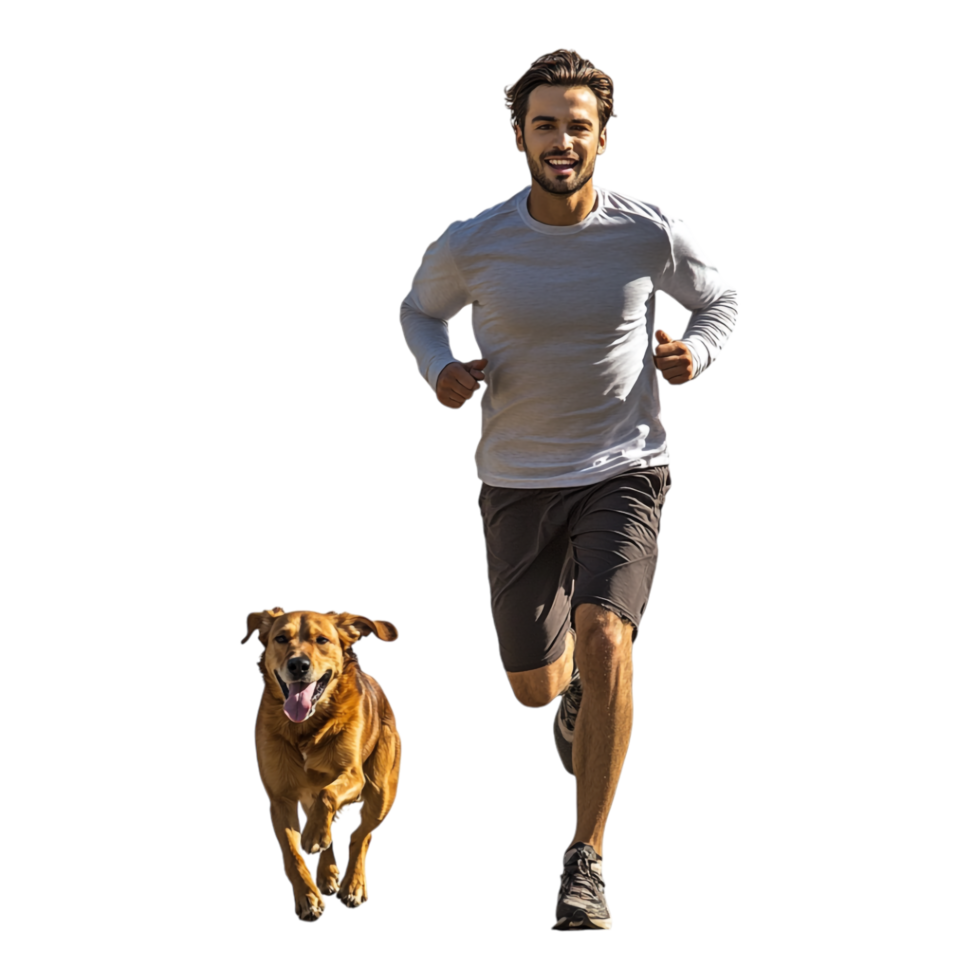 Man Running on the Road with His Dog Isolated Against a Transparent Background png