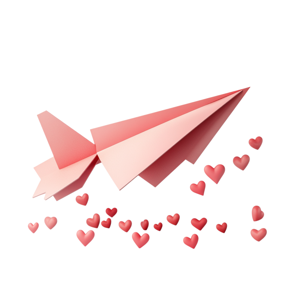 PNG Paper Airplane with Hearts Against Transparent Background Realistic Design for Love Letters, Valentine's Day Themes, or Creative Projects