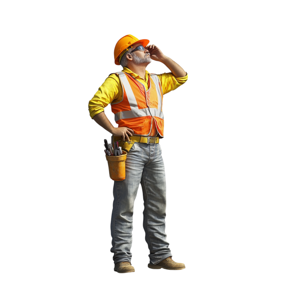 Front View of Construction Worker Looking at Something png