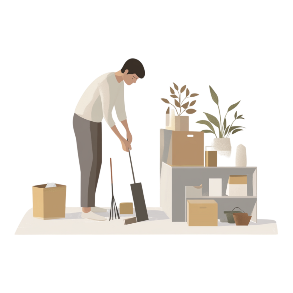 Man Tidying Up His Home Against a Transparent Background png