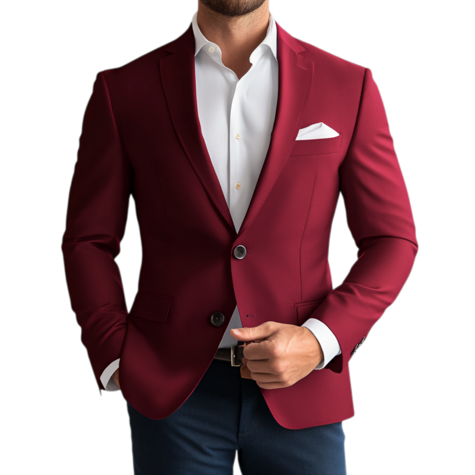 PNG Crimson Blazer, A Stylish Statement Piece Against Transparent Background for Fashion Advertising, Formalwear Promotions, or Trendy Concepts