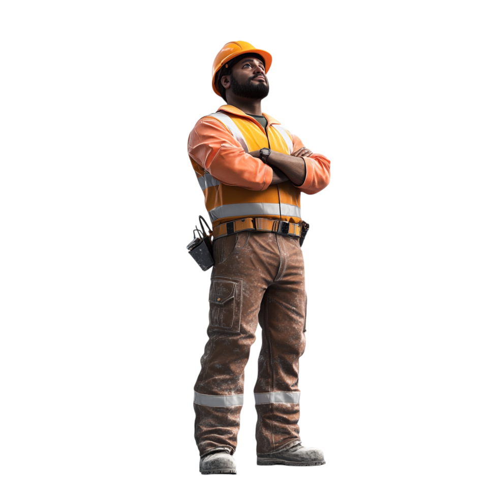 Front View of Construction Worker Looking at Something png
