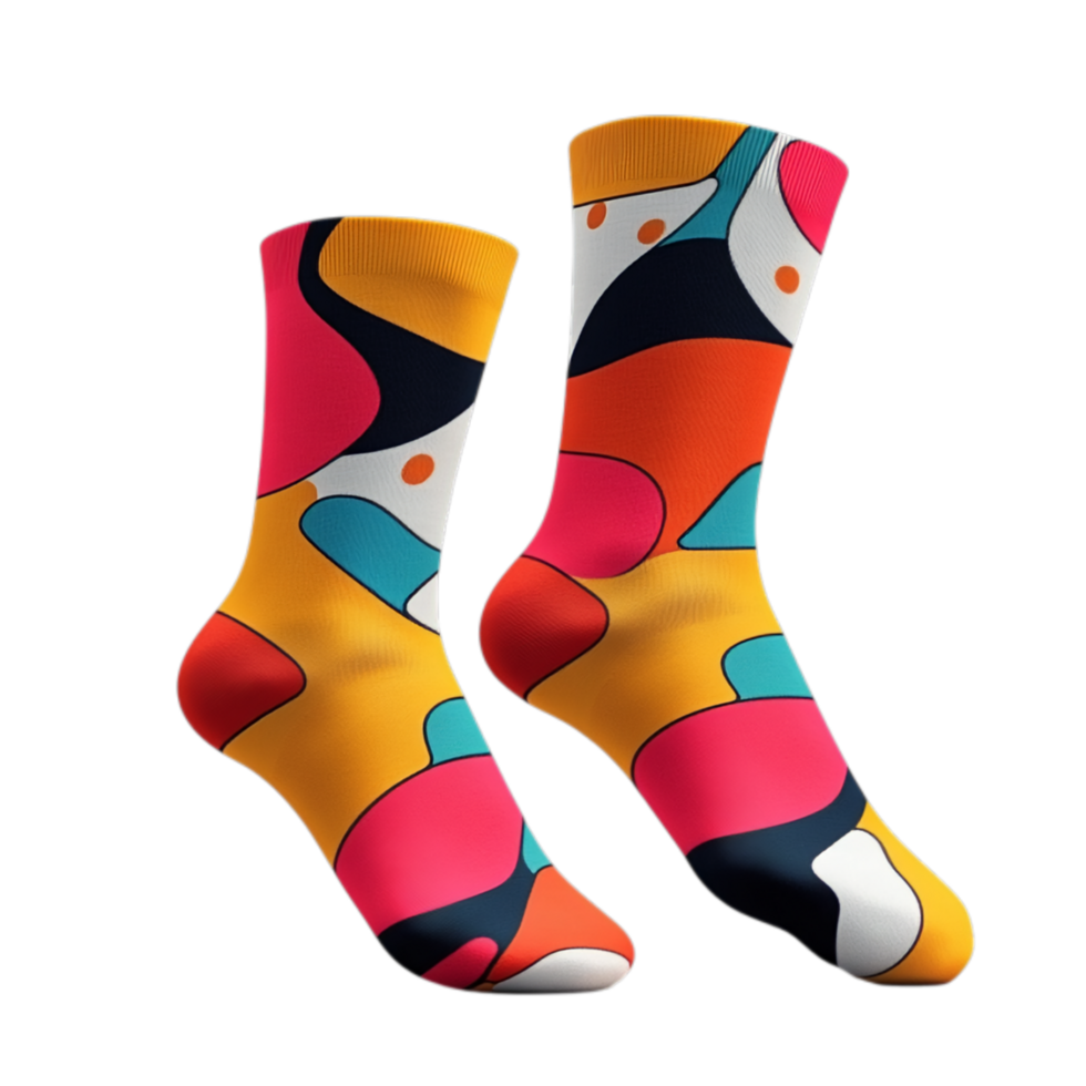 PNG Colorful Abstract Pattern Socks Against Transparent Background for Fun Fashion Ads, Trendy Designs, or Quirky Style Projects