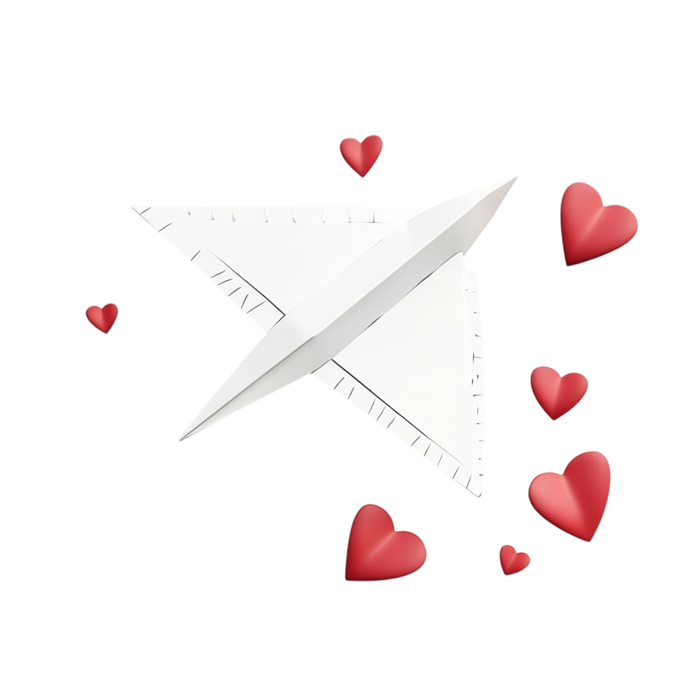 PNG Paper Airplane with Hearts Against Transparent Background Realistic Design for Love Letters, Valentine's Day Themes, or Creative Projects