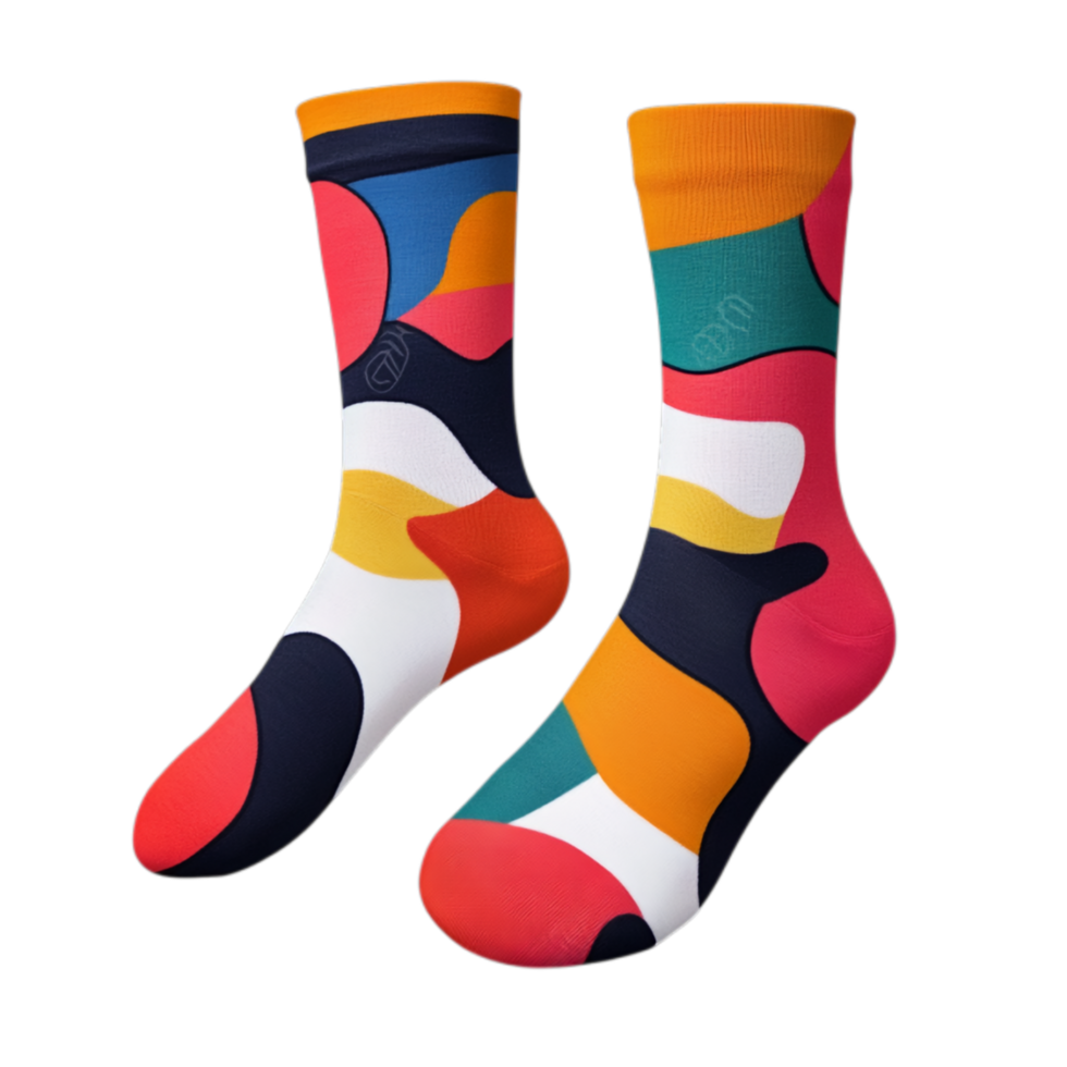 PNG Colorful Abstract Pattern Socks Against Transparent Background for Fun Fashion Ads, Trendy Designs, or Quirky Style Projects