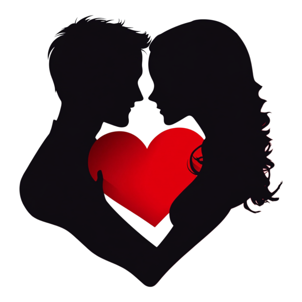 PNG Couple in Love with Red Heart for Valentine's Day Against transparent Background for Romantic Projects, Holiday Themes, or Couple Illustrations