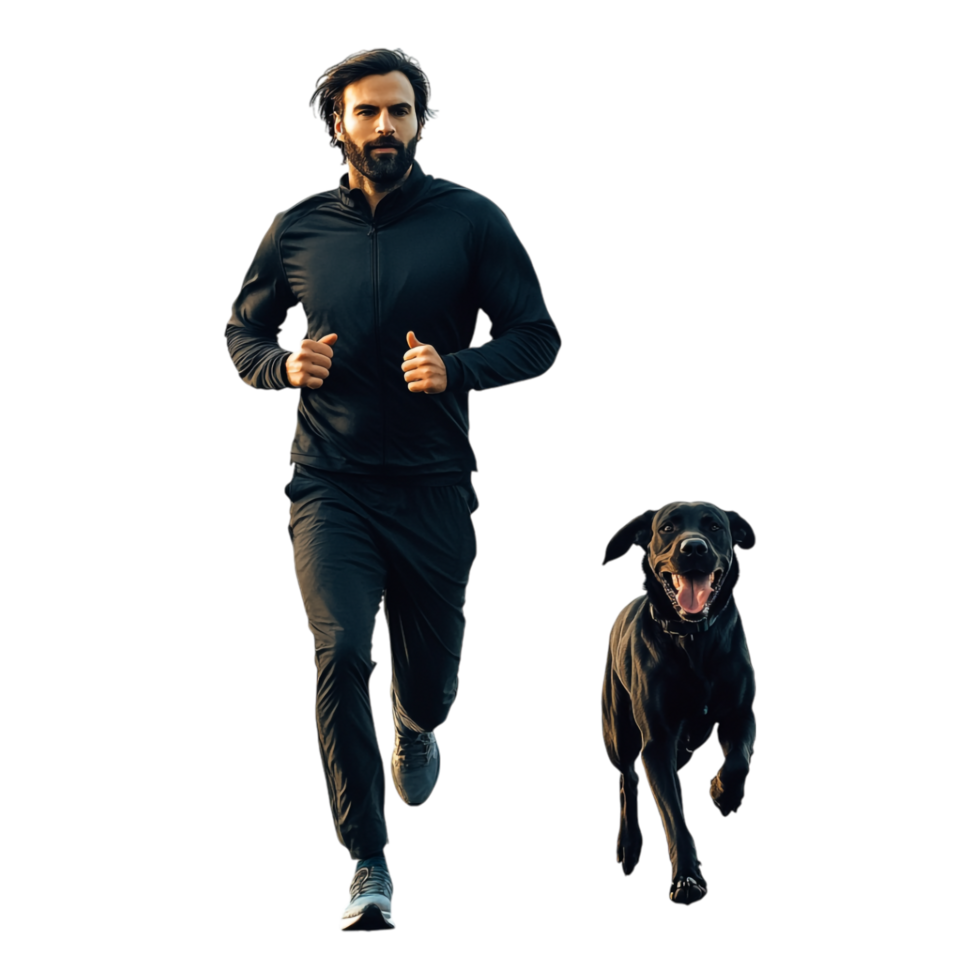 Man Running on the Road with His Dog Isolated Against a Transparent Background png