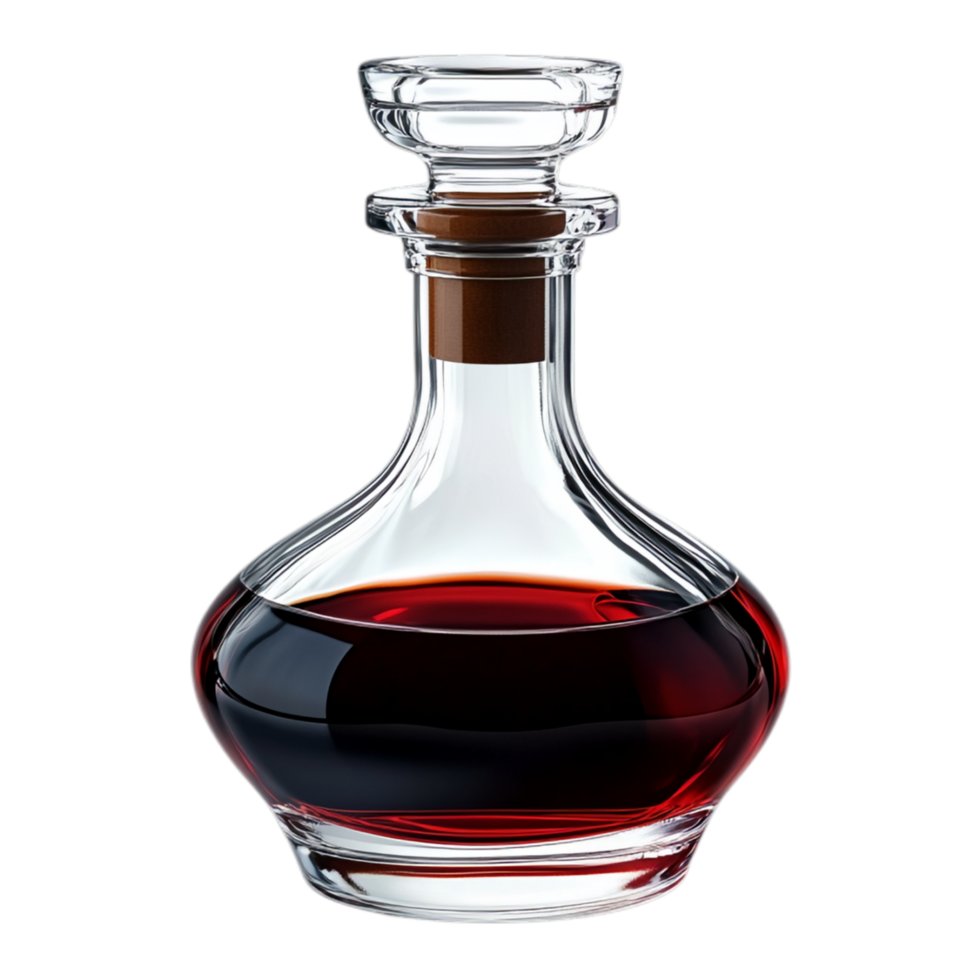 PNG Elegant Glass Decanter with Dark Liquid Against Transparent Background for Beverage Branding, Home Decor, or Elegant Marketing Campaigns