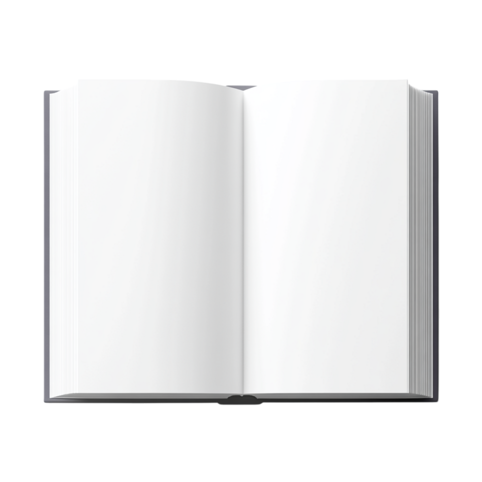 White book open top view full length 3D rendering against transparent background png
