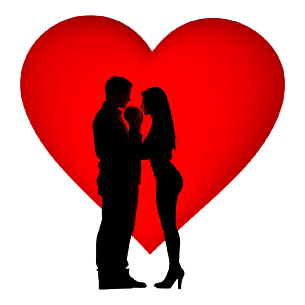 PNG Couple in Love with Red Heart for Valentine's Day Against transparent Background for Romantic Projects, Holiday Themes, or Couple Illustrations