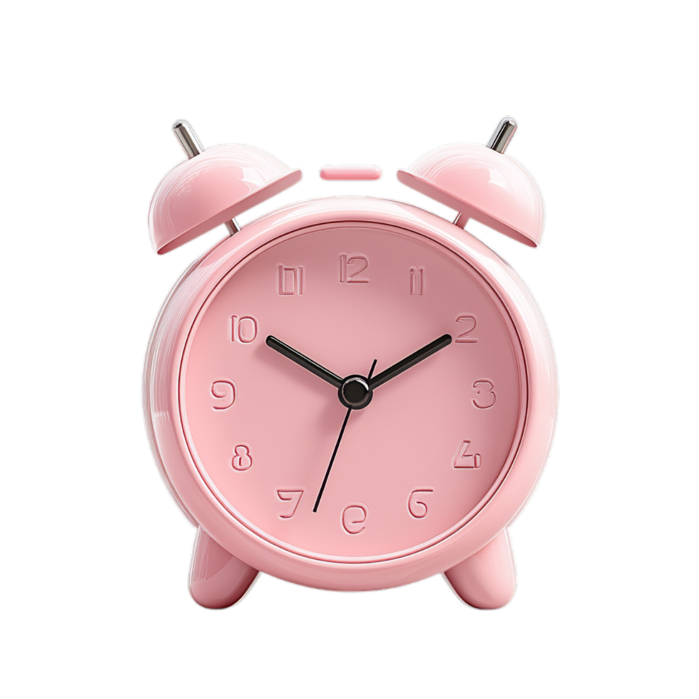 PNG Cute Pink Alarm Clock Against Transparent Background for Morning-Themed Designs, Decorative Concepts, or Lifestyle Branding