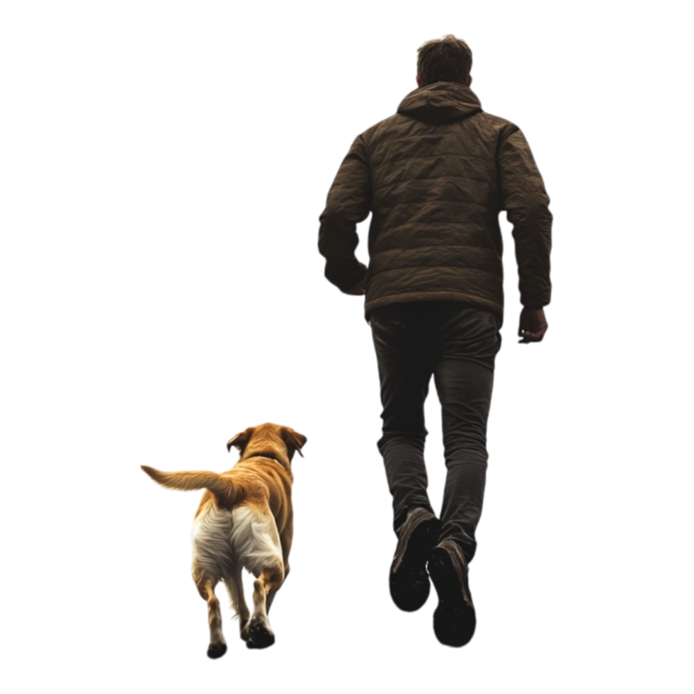Man Running on the Road with His Dog Isolated Against a Transparent Background png