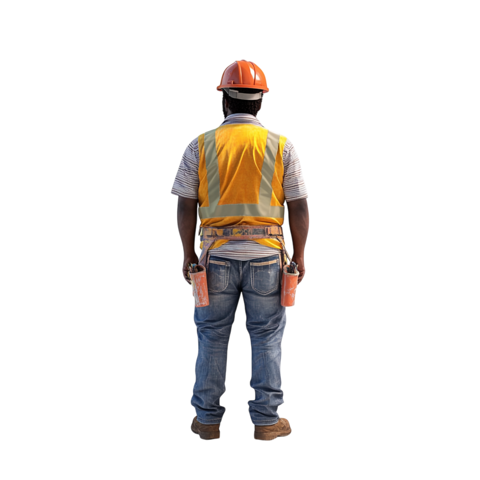 Back View of Construction Worker Looking at Something - 3D Rendering png