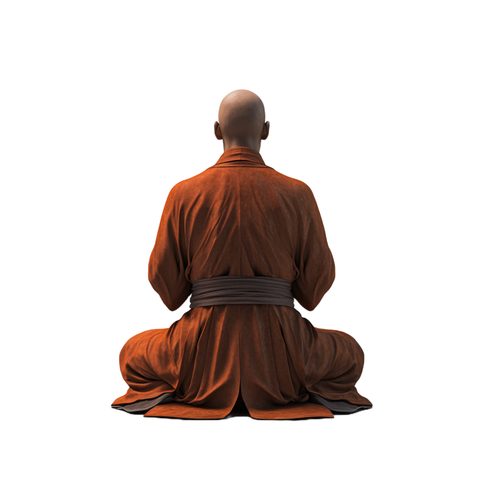 Shaolin monk praying in traditional attire on a transparent background png
