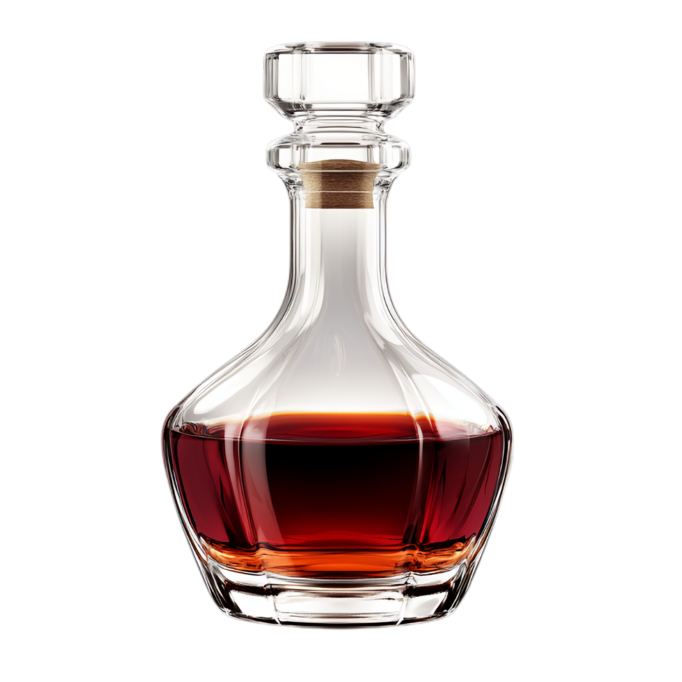 PNG Elegant Glass Decanter with Dark Liquid Against Transparent Background for Beverage Branding, Home Decor, or Elegant Marketing Campaigns